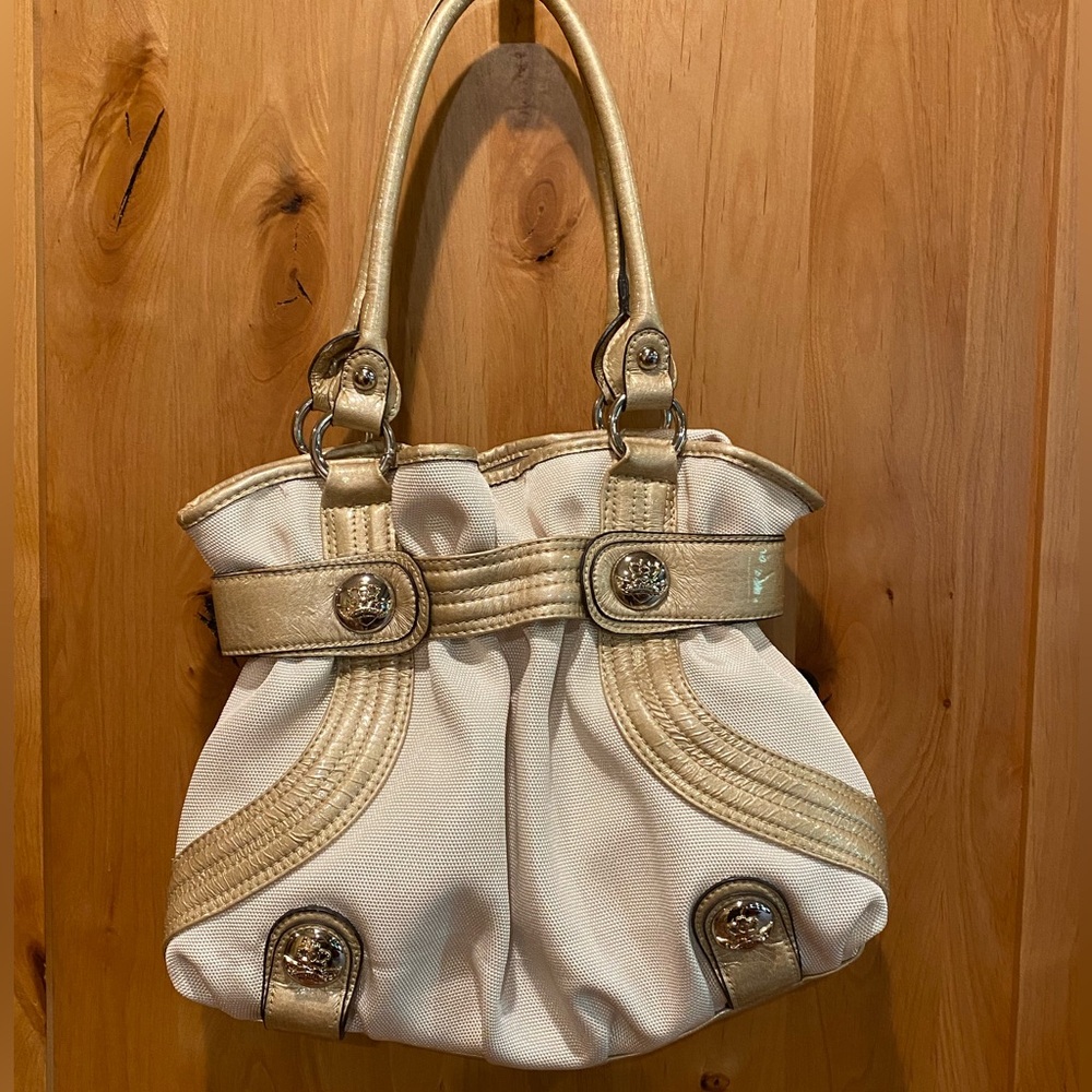 Elegant KATHY VAN ZEELAND Cream and Gold Women's Handbag